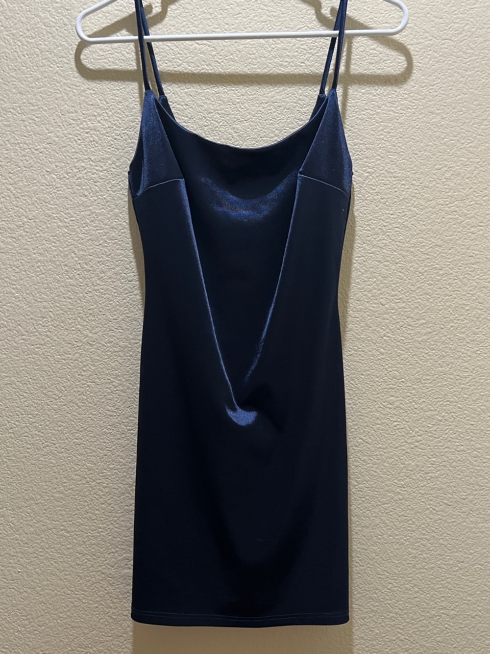 Satin Slip Dress in Navy Blue - Women's Elegant Spaghetti Strap